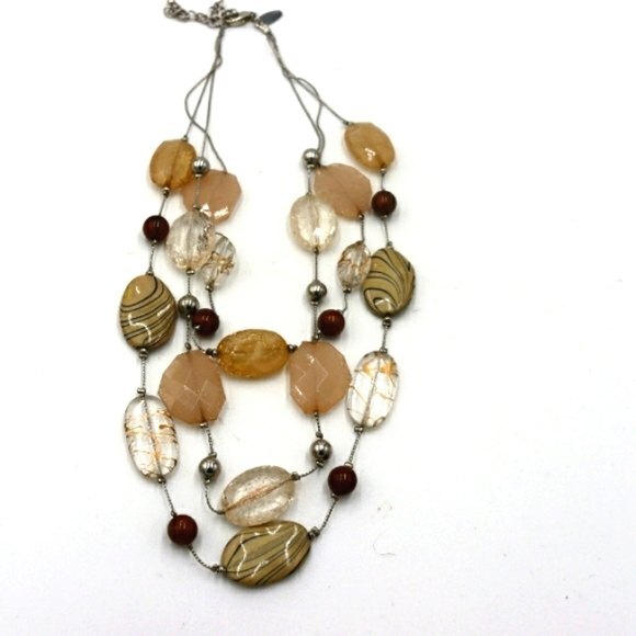 NY Brown Stone Gold Multi-Strand Boho Statement Necklace 90s Y2K Chic - Picture 1 of 7